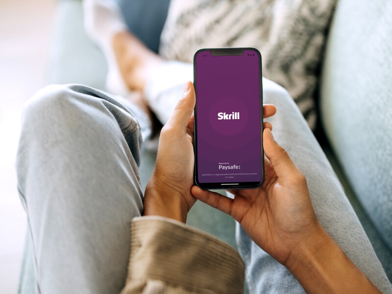 Phone showing the Skrill mobile version