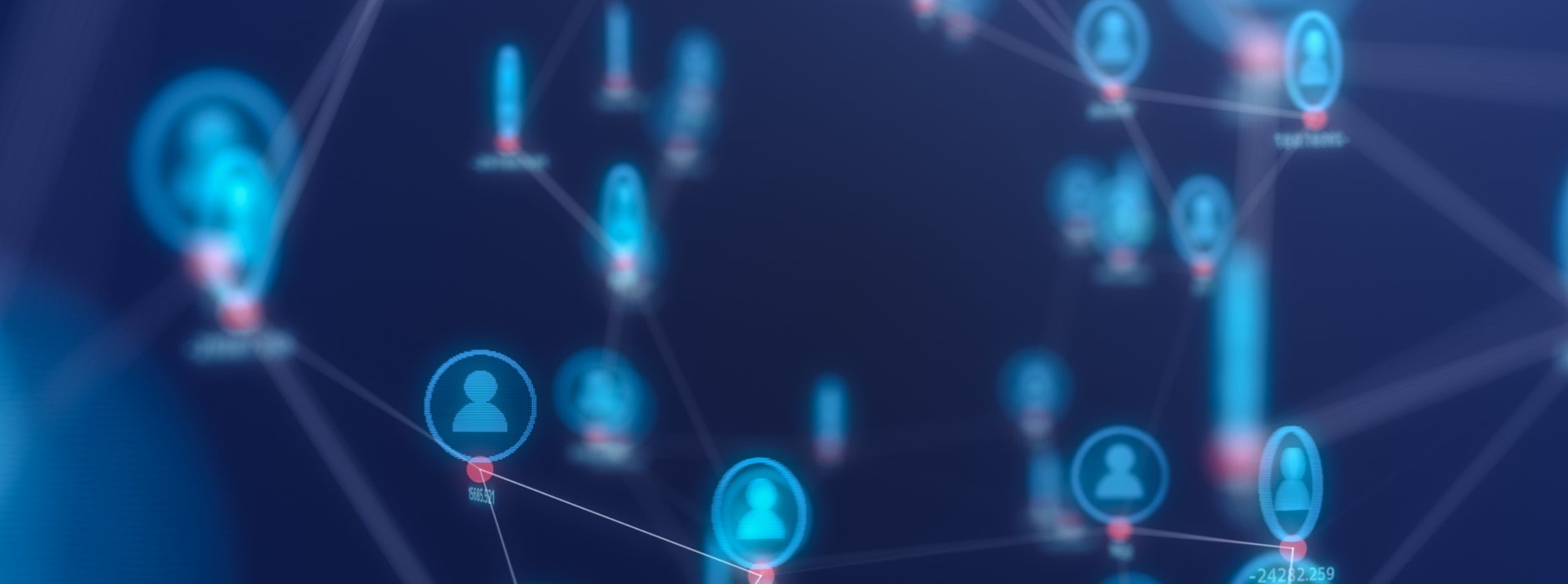 multiple icons connected through lines depicting a blockchain