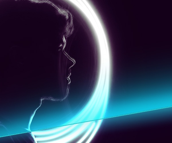 man's face with neon circles on dark indigo background, become Skrill VIP and join the VIP treatment