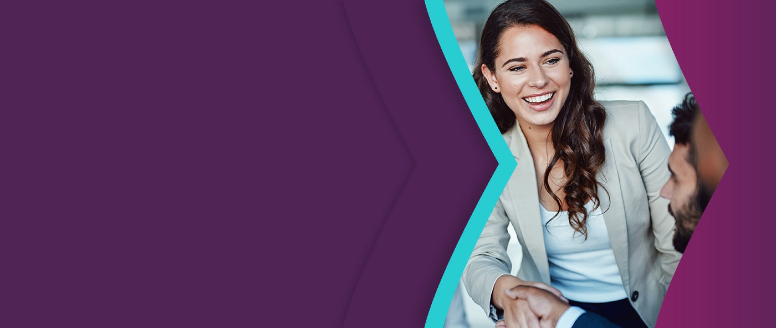 Skrill's merchant partners; smiling business woman shaking hands with a business partner
