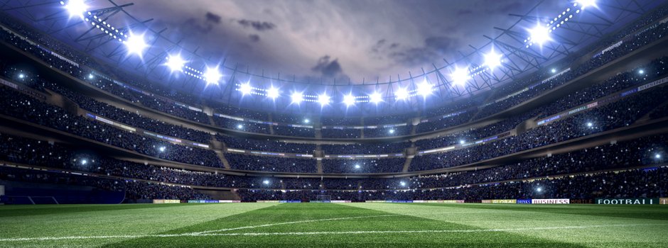 Dramatic soccer stadium with bleachers full of people