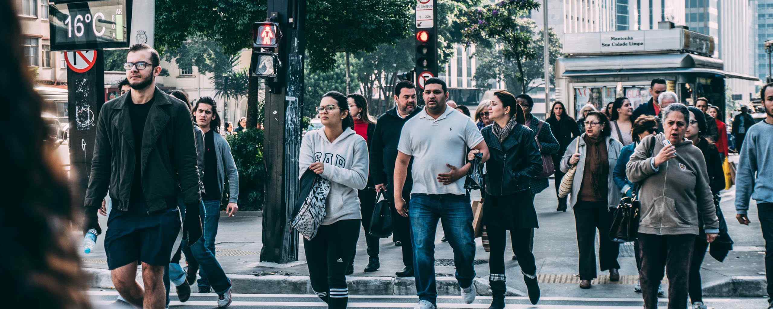 people on a busy crossroad