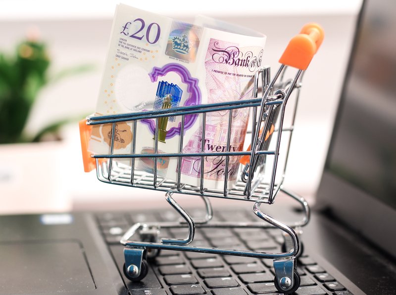 Online shopping with a laptop