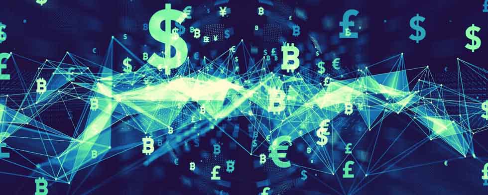 many currencies on dark background