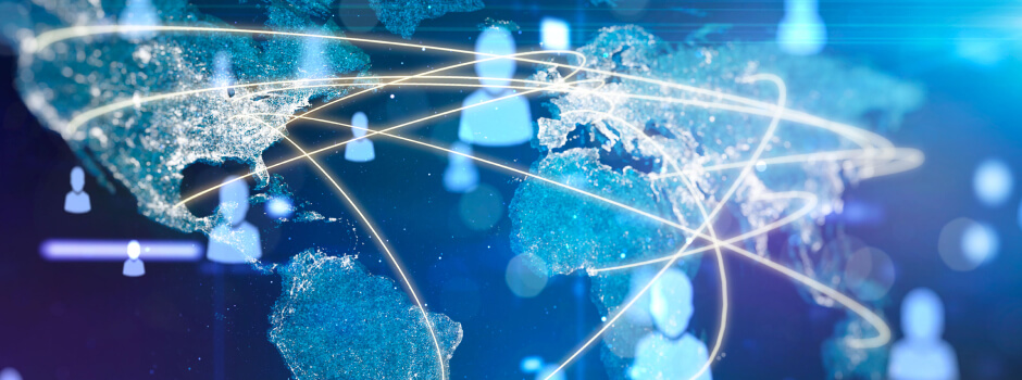 A blue map of the different users around the world
