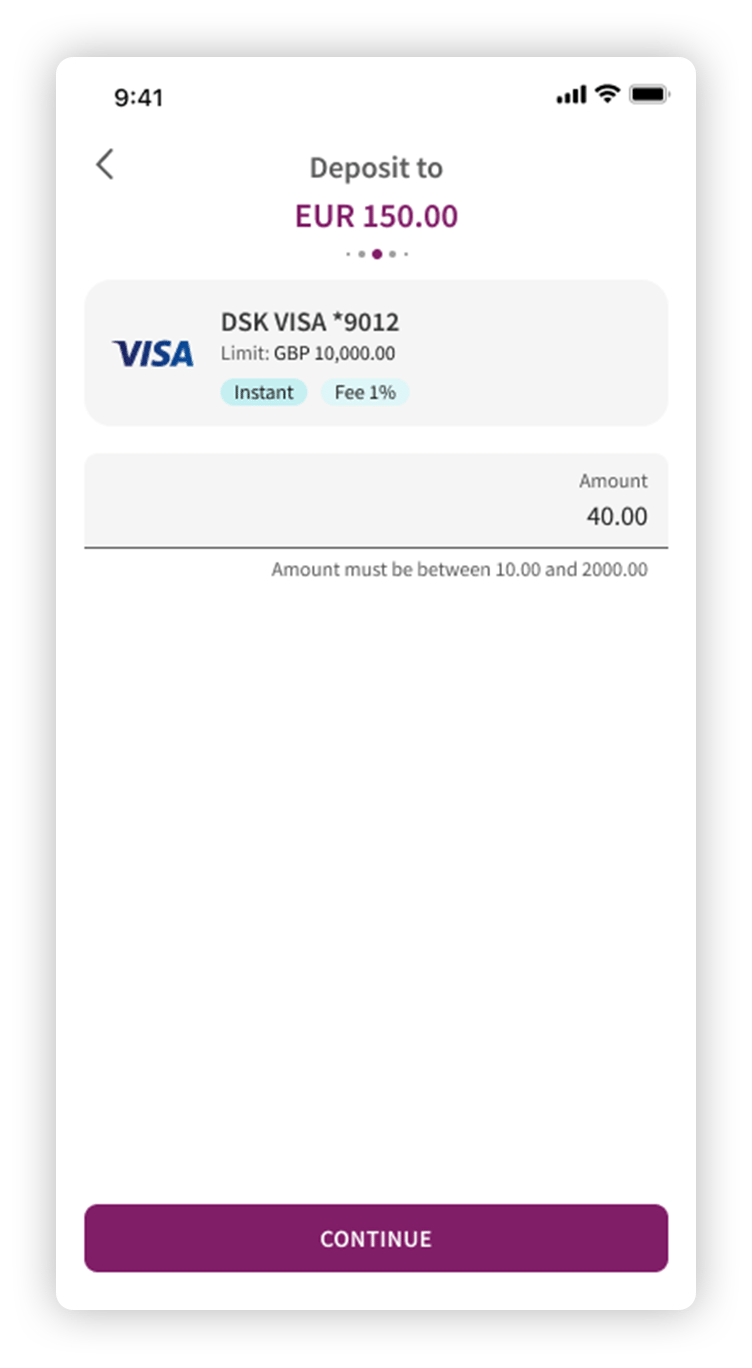 Deposit to Skrill app screen