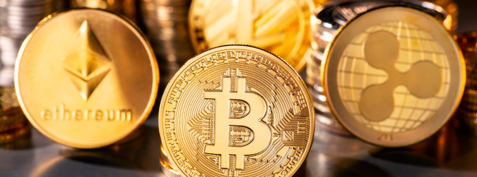 3 big golden crypto coins