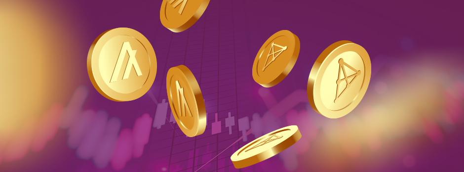 purple banner with golden coin