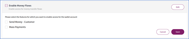 enable send money and mass payments in merchant administration